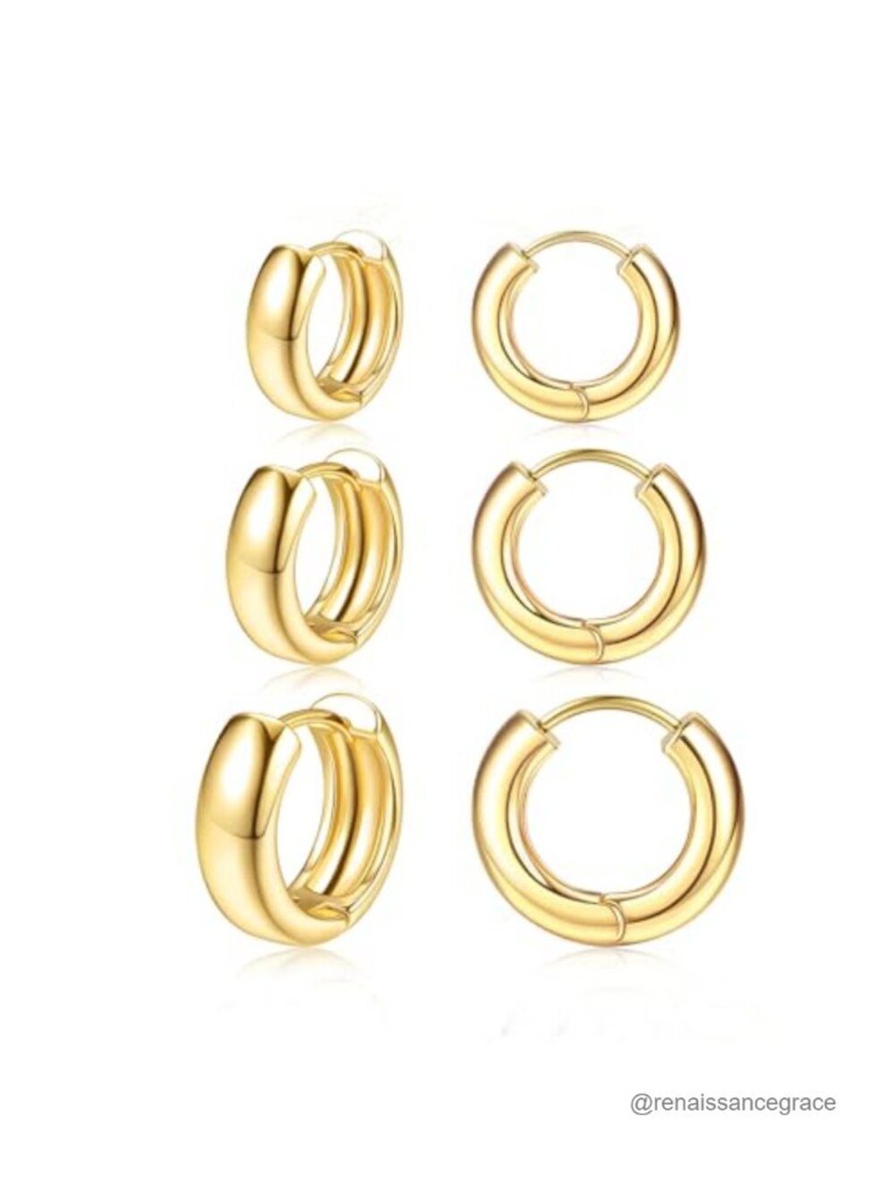 14K Gold Plated Chunky Hoop Earrings Set of 3 Hypoallergenic Small Huggie Hoops